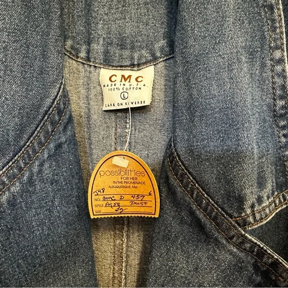 Vintage CMC Color Me Cotton 100% Cotton Denim Duster Women's Size Large - Picture 8 of 11
